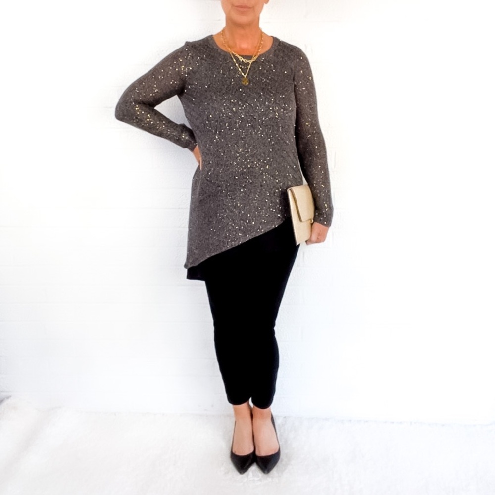 Apt.9 Gray Sequin Asymmetrical Sweater - Small - image 2